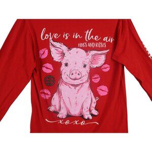Simply Southern Red Long Sleeve Shirt Hogs & Kisses Pig Graphic Womens Size M